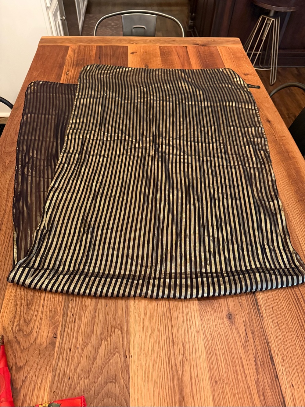 Black and Gold Striped Women's Scarf by D’Este Vintage Silk and Lame
